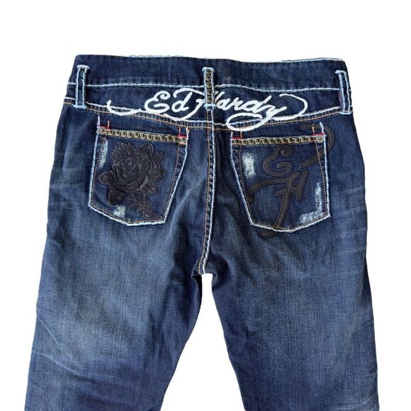 Ed Hardy Boyfriend Y2K Distressed Dagger Jeans Dark Wash Women's 29 - Picture 8 of 15